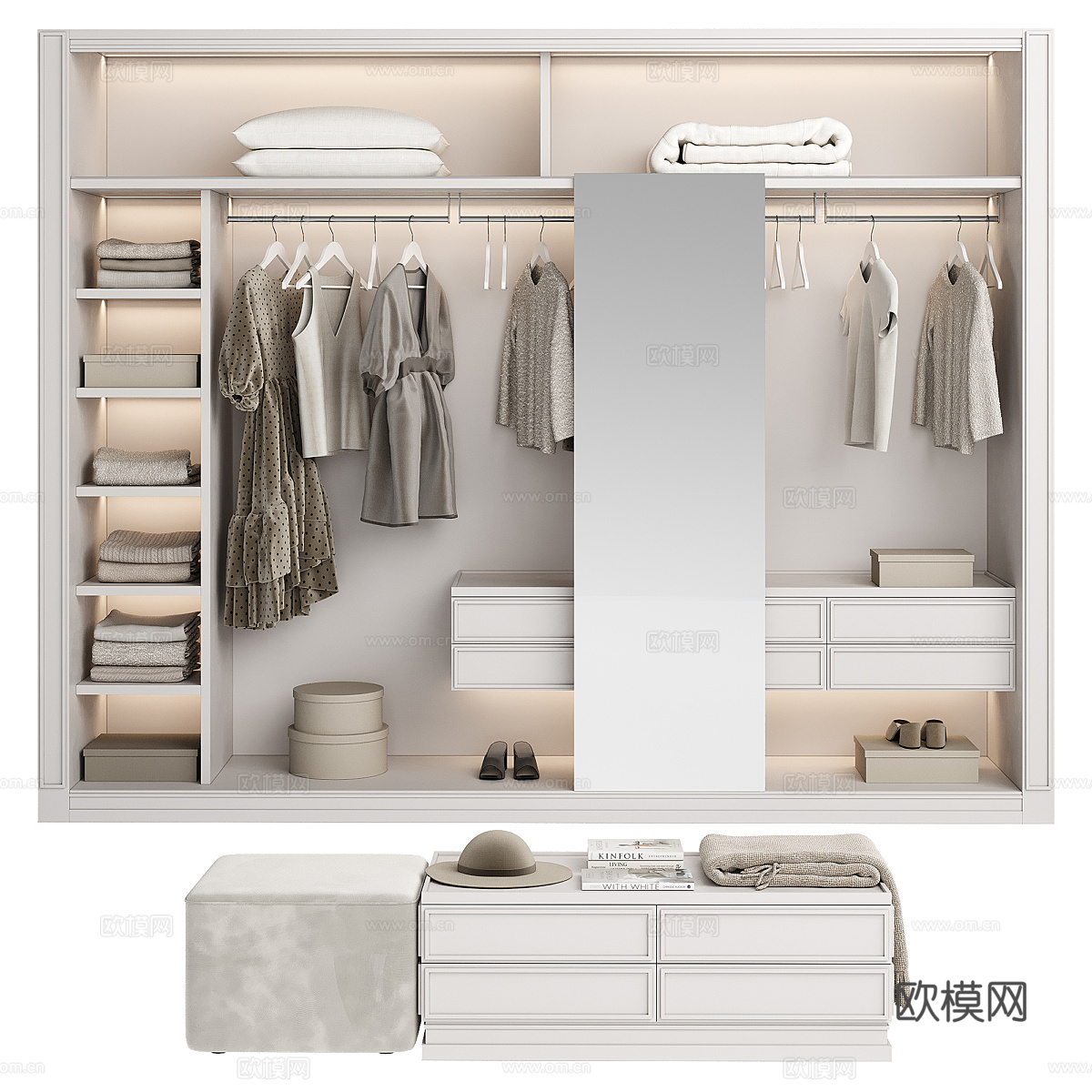 现代衣帽间开放衣柜3d模型