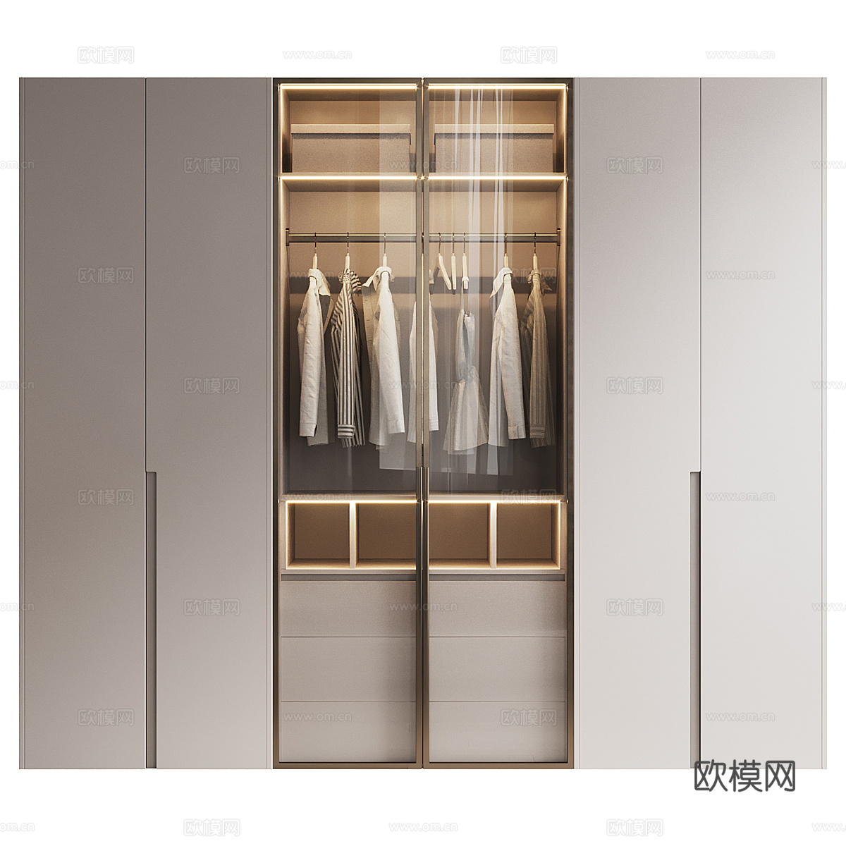 现代意式极简开门衣柜 玻璃衣柜3d模型