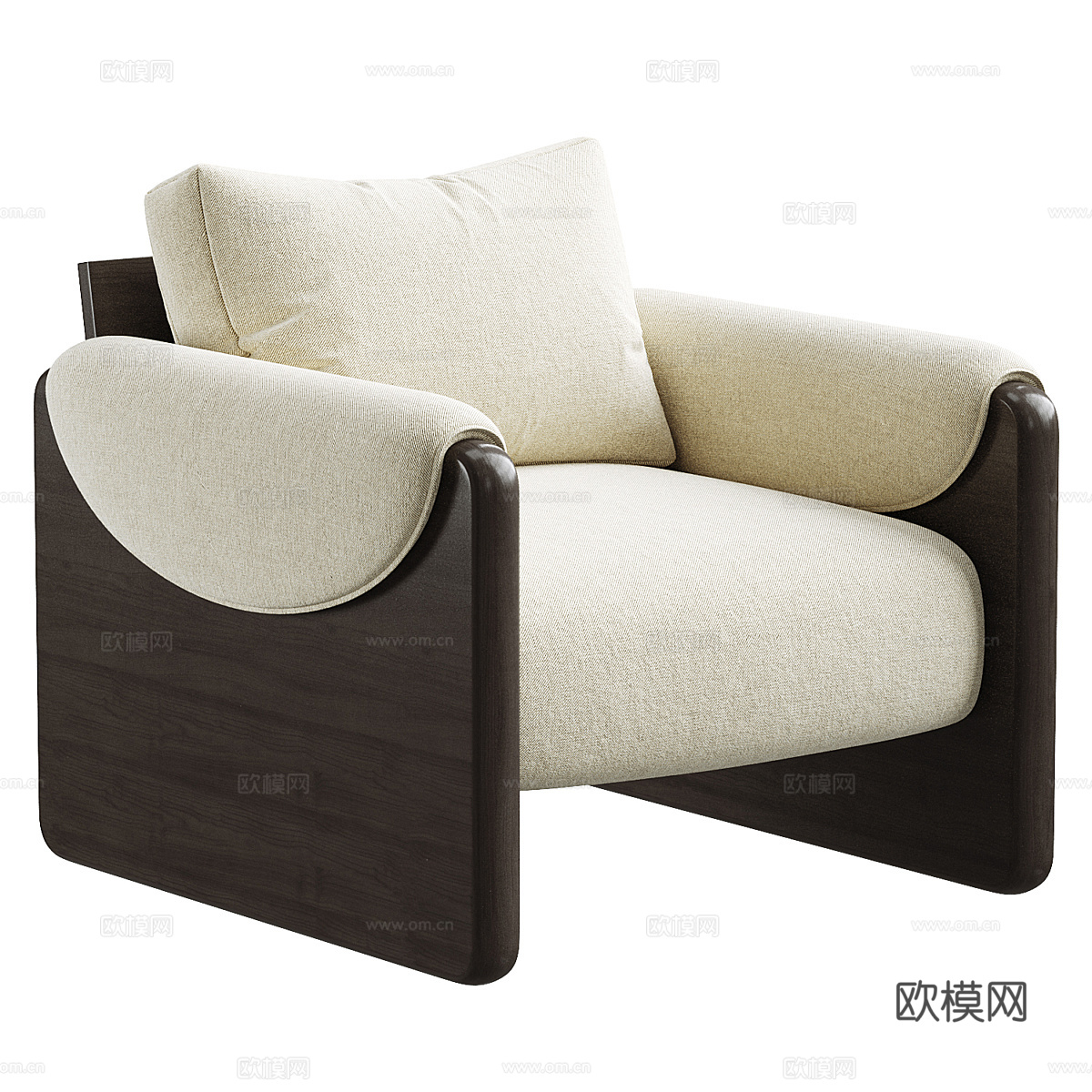 新中式布艺木质扶手椅3d模型