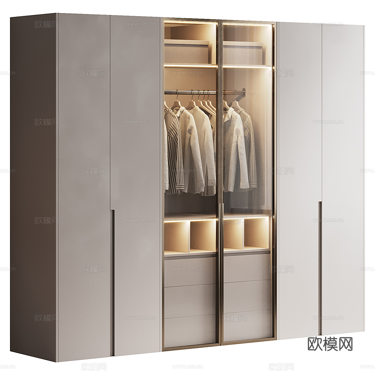 现代意式极简开门衣柜 玻璃衣柜3d模型