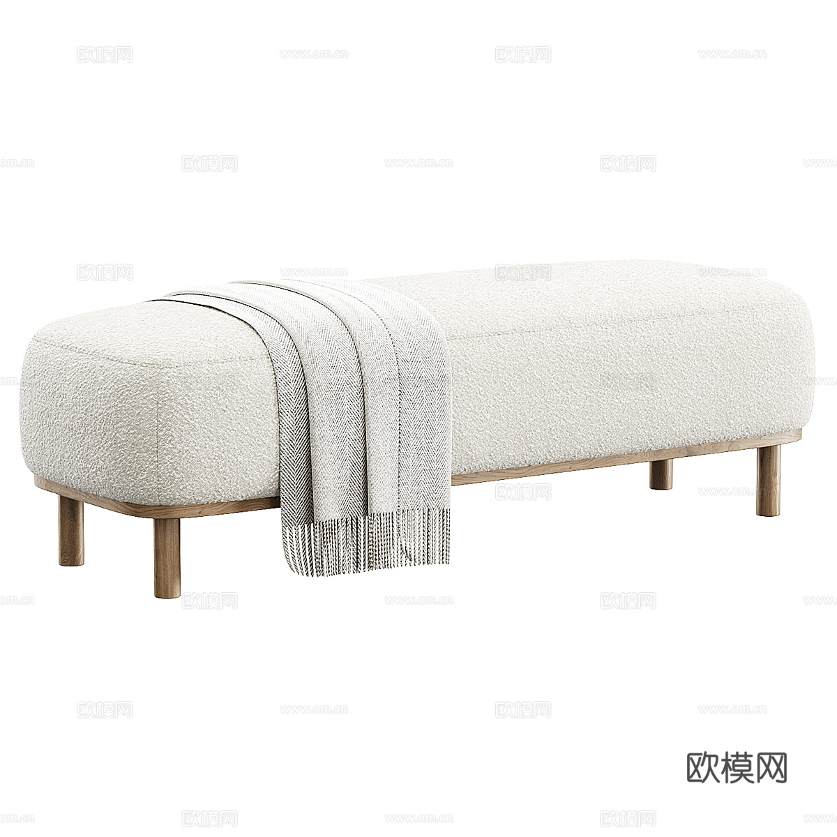 现代意式奶油风布艺长凳 条凳 床尾凳3d模型
