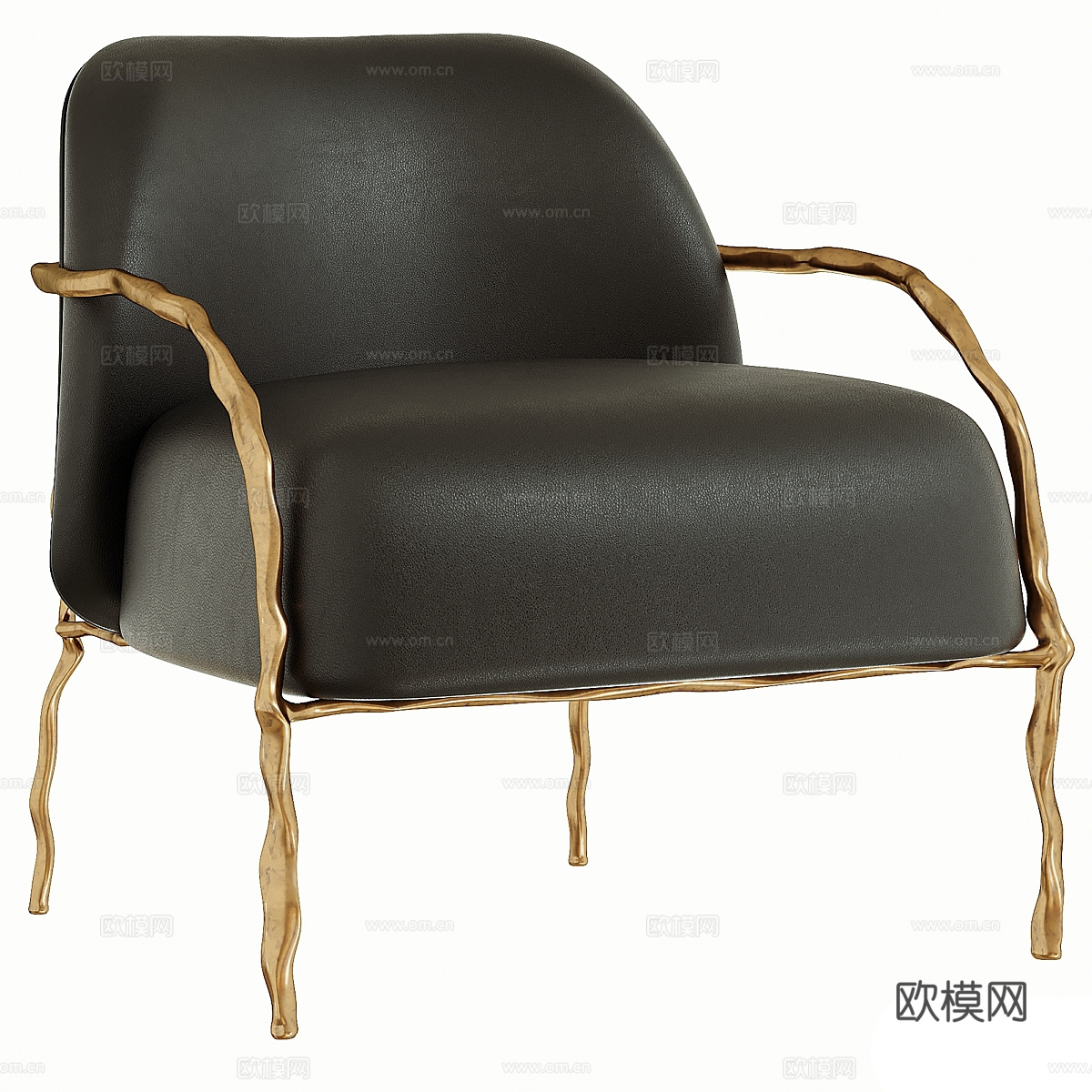 现代轻奢布艺皮革扶手椅3d模型