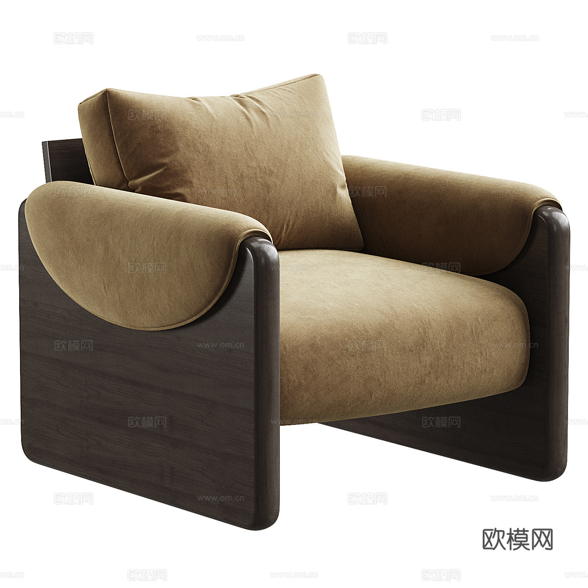 新中式布艺木质扶手椅3d模型
