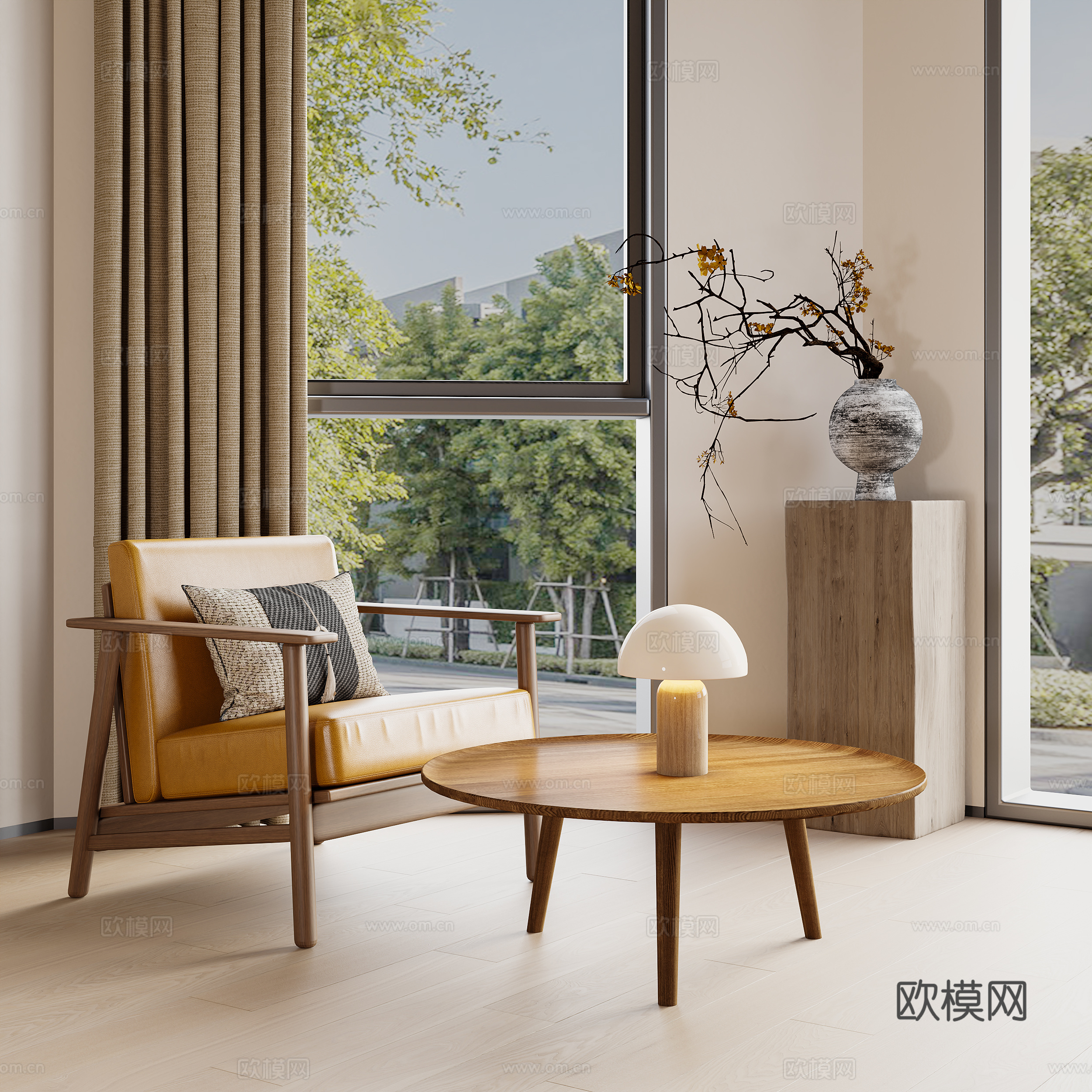 中古风休闲椅 椅子茶几组合  摆件组合台灯3d模型