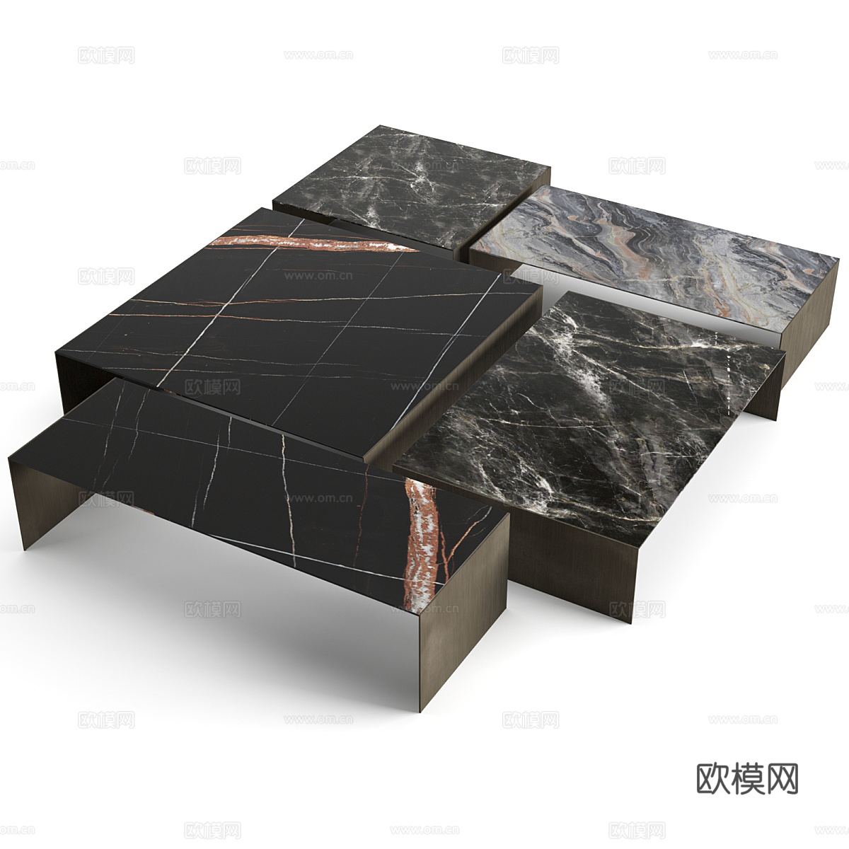 现代意式极简大理石岩板茶几组合3d模型