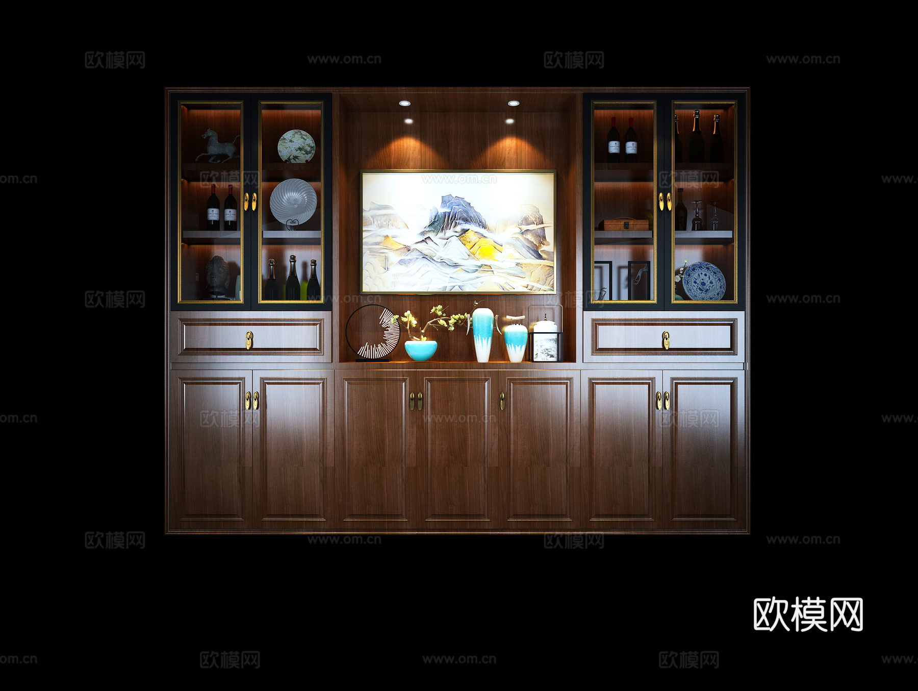 新中式酒柜鞋柜模型组合3d模型