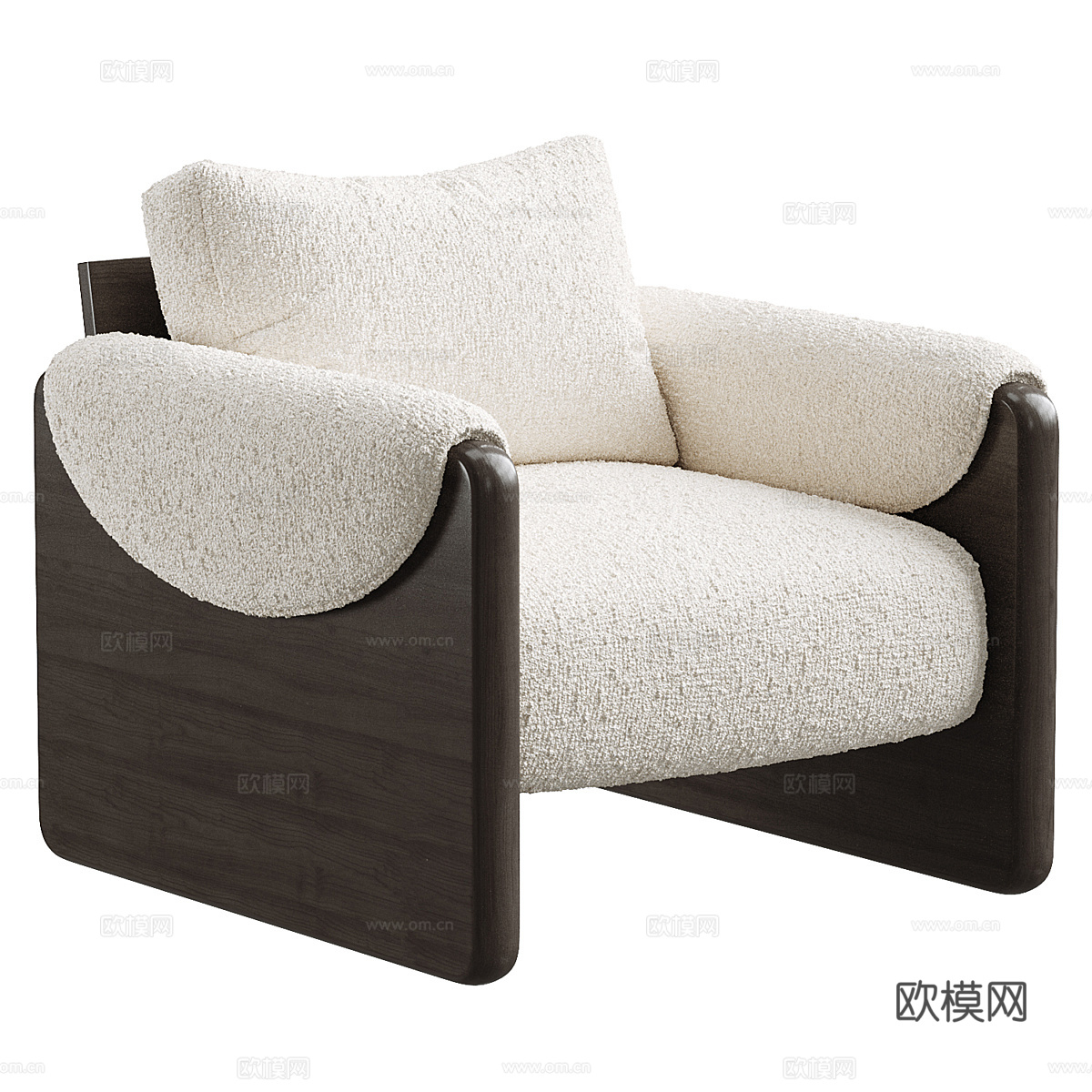 新中式布艺木质扶手椅3d模型