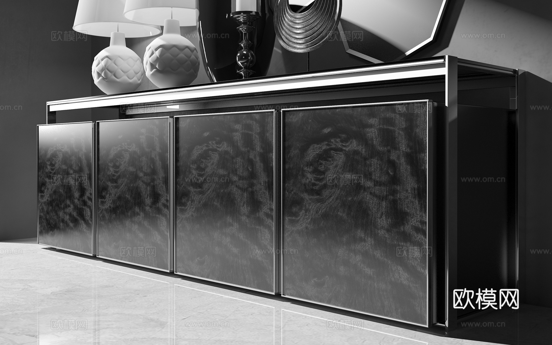 现代餐边柜边柜饰品花瓶3d模型