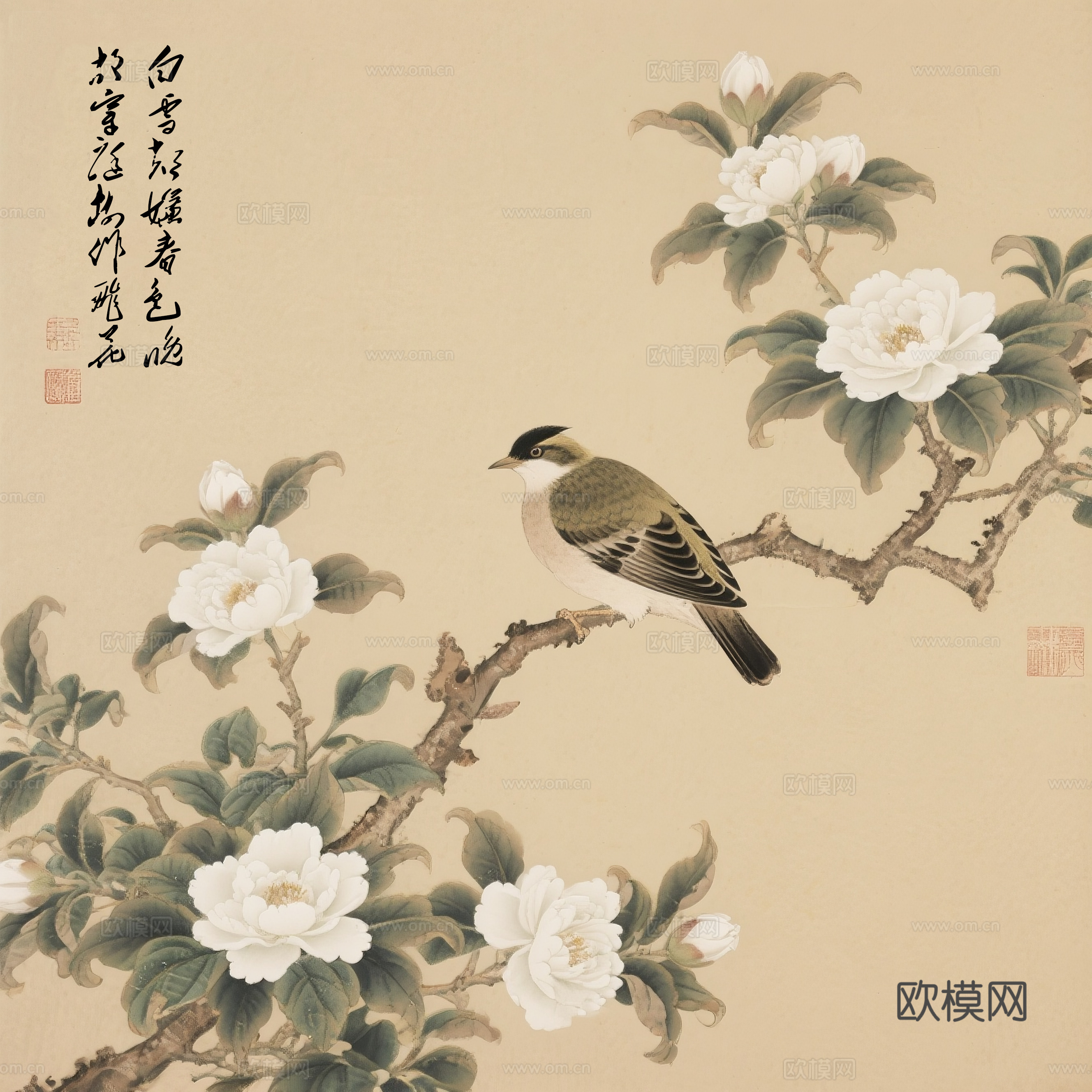 新中式花鸟壁画