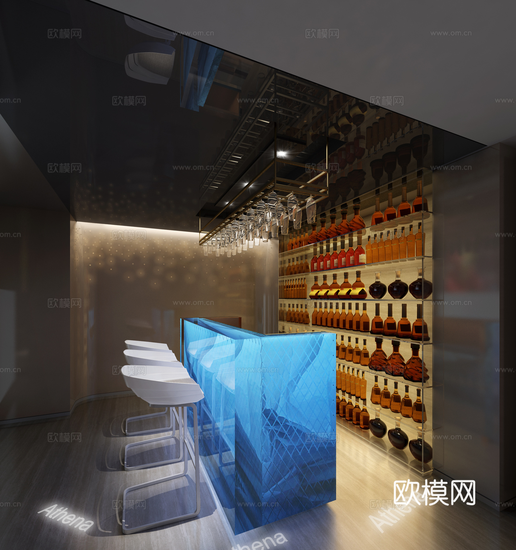 现代别墅地下室酒窖吧台 酒柜3d模型