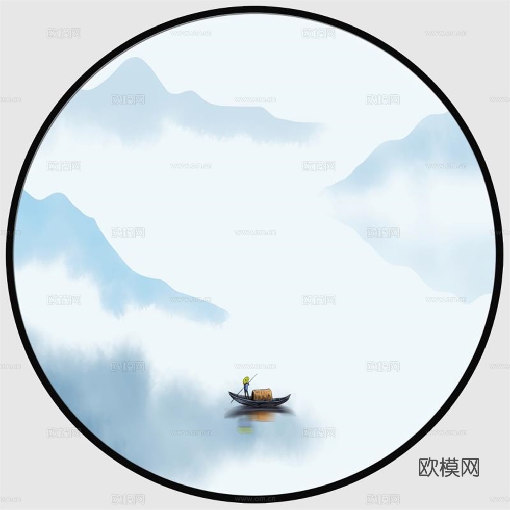新中式圆形水墨山水装饰画壁画