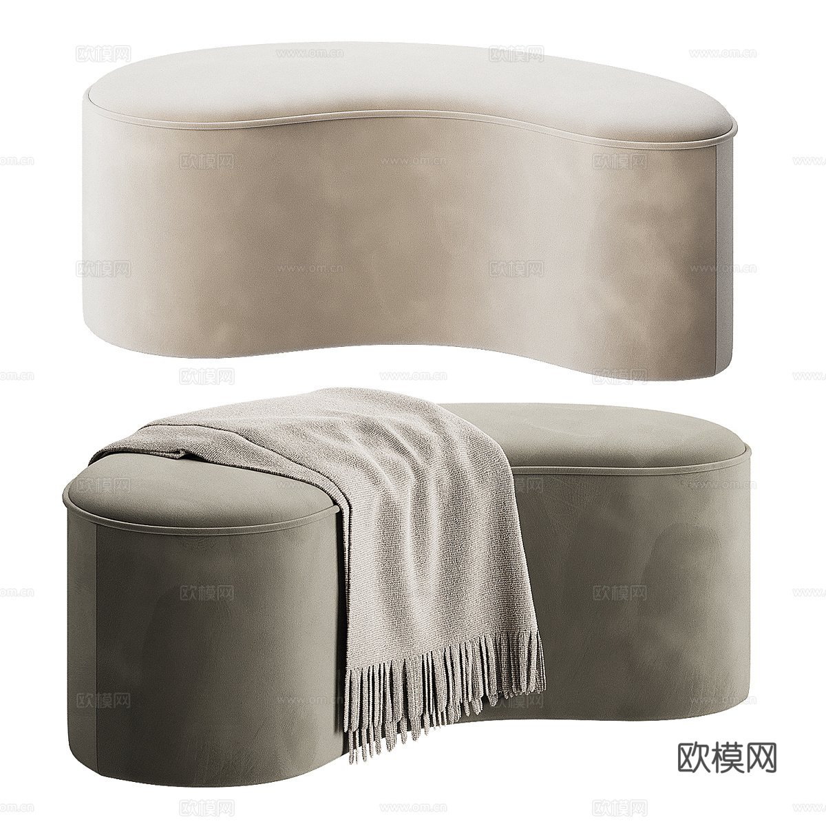 现代意式弧形布艺沙发凳 脚踏3d模型