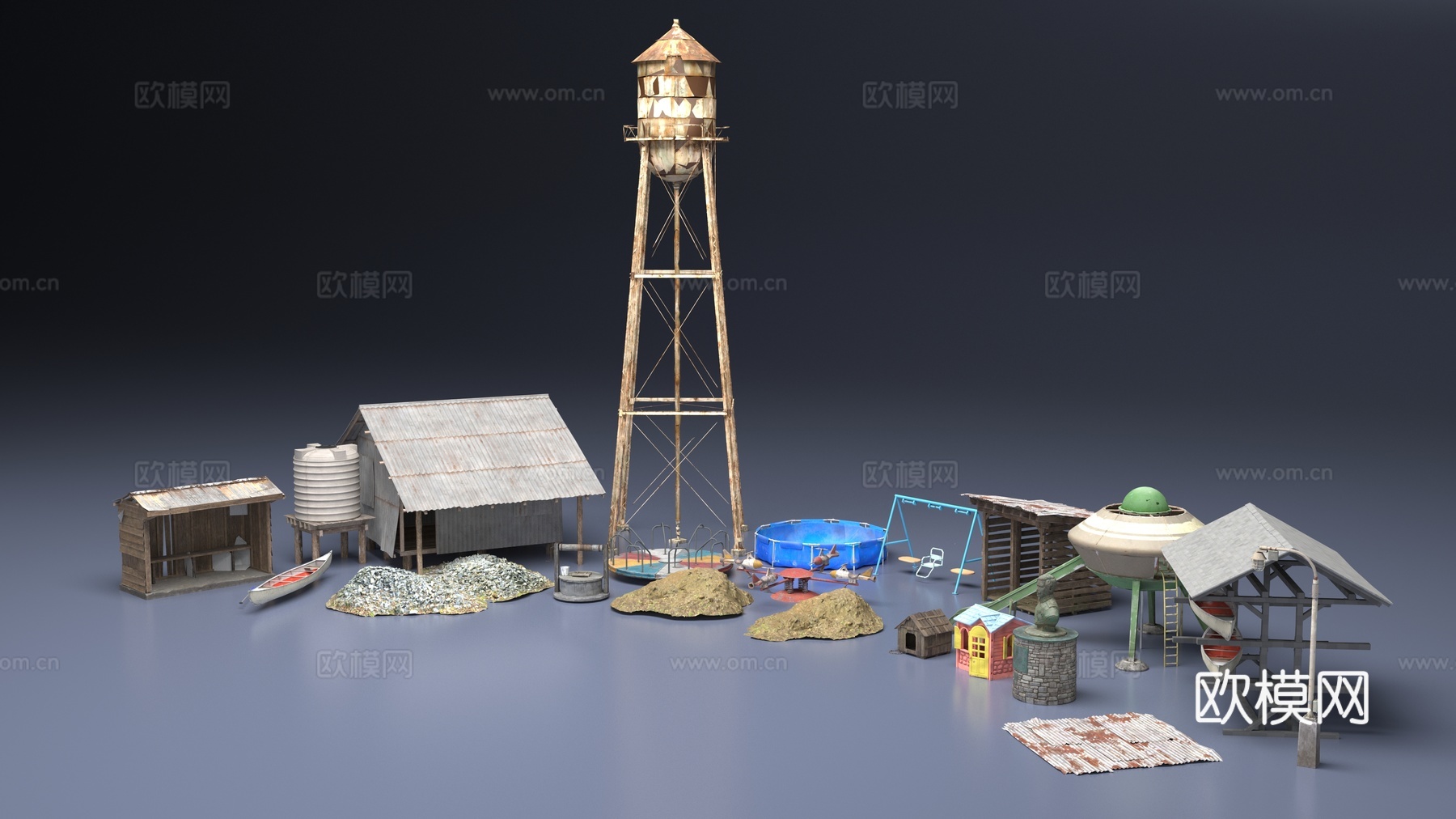 破旧损坏的公共设施3d模型