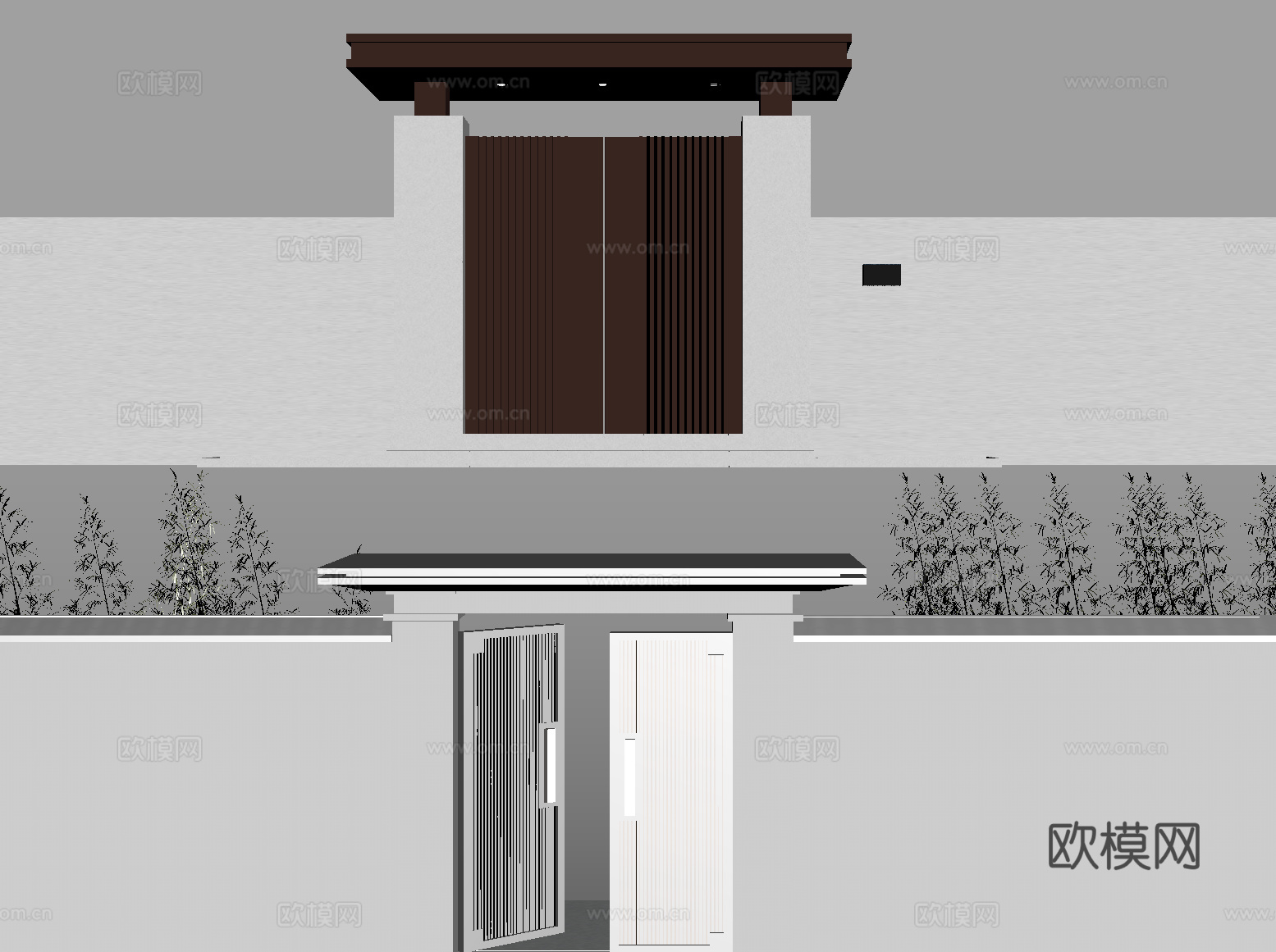 现代简约别墅庭院 别墅 门头设计 围墙 院门 庭院大门su模型
