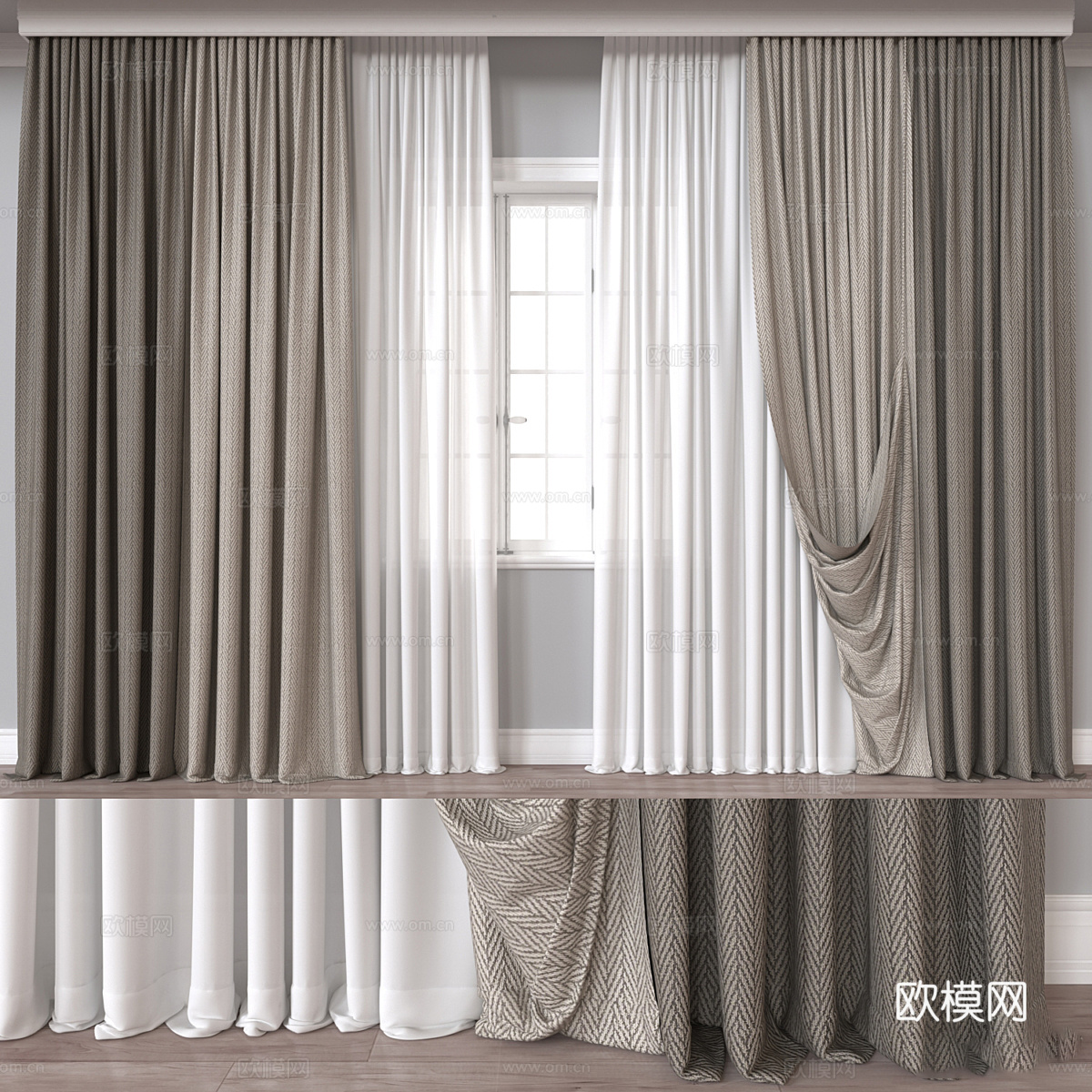 现代意式布艺窗帘3d模型