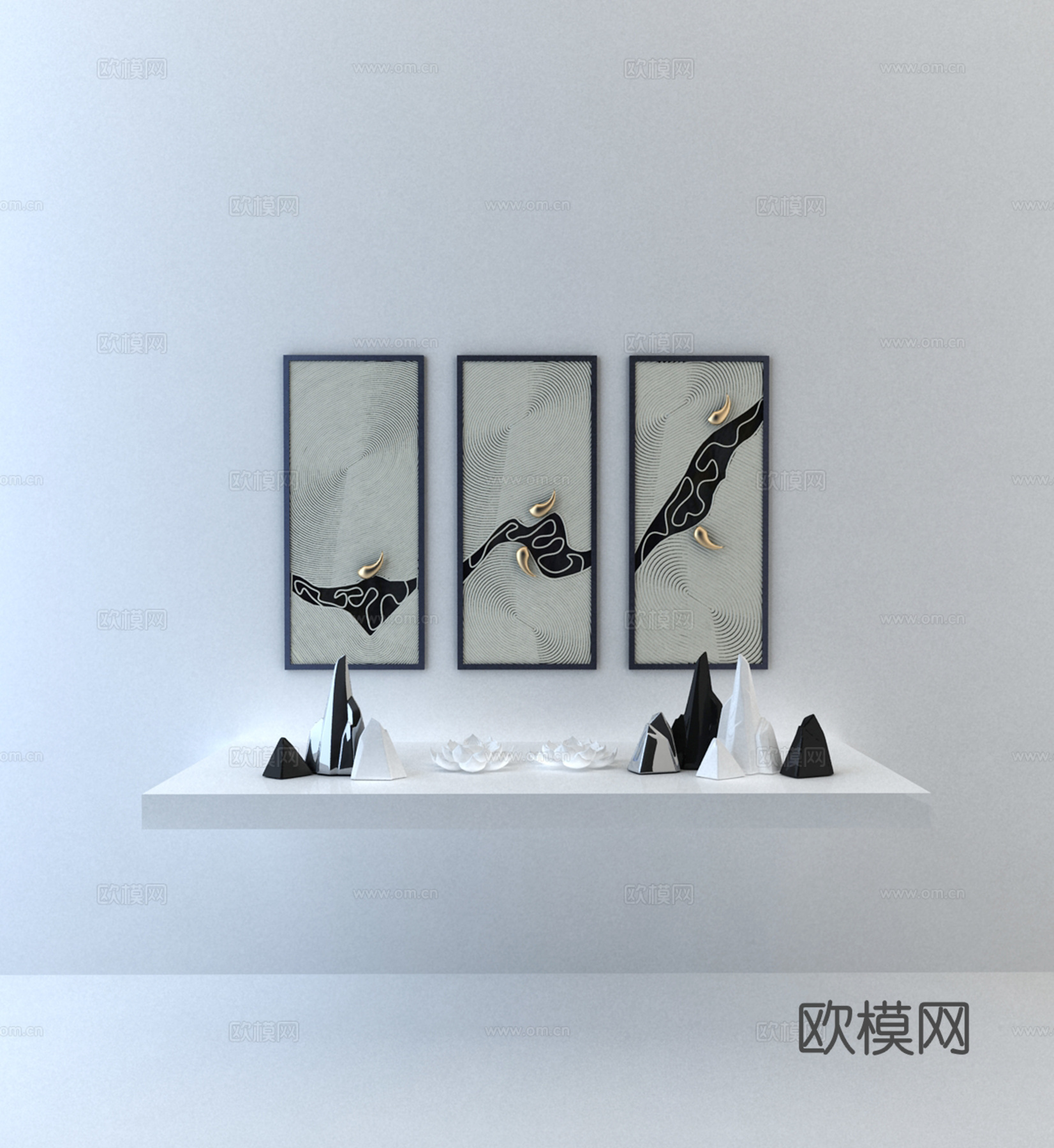 新中式禅意摆件组合3d模型