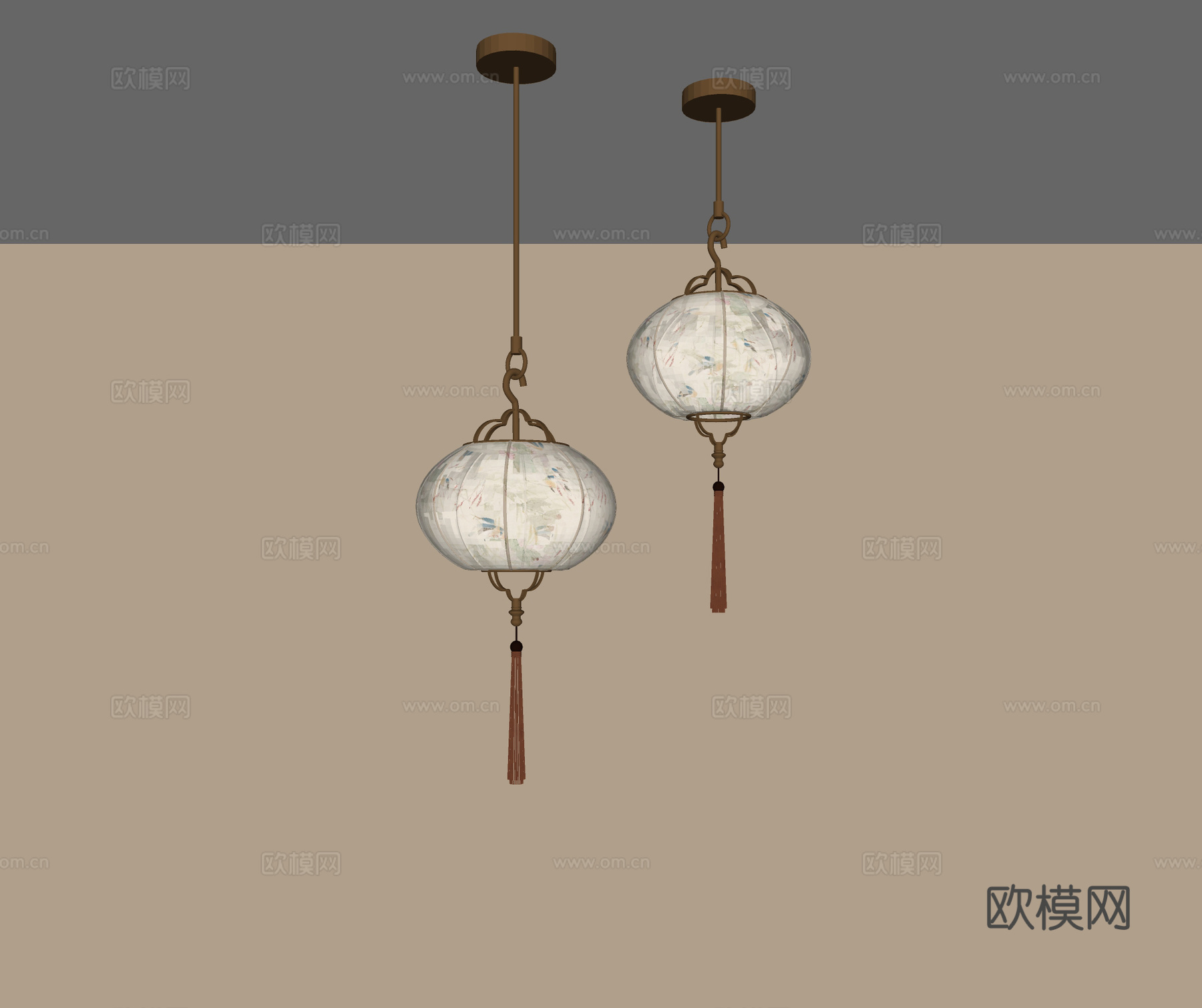 新中式花鸟灯笼 禅意吊灯 餐厅吊灯 吊灯组合 床头吊灯su模型