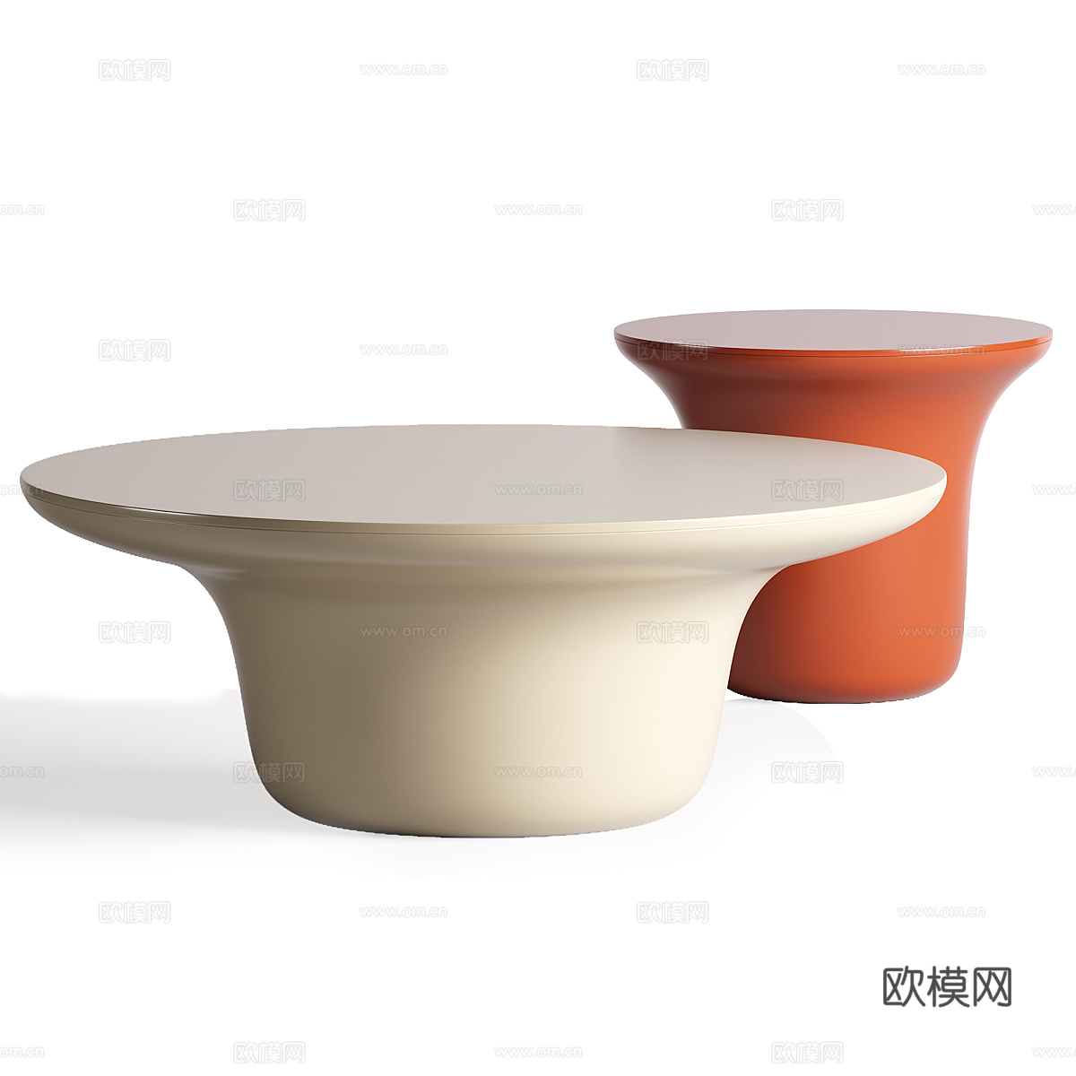 现代意式奶油风圆茶几组合3d模型