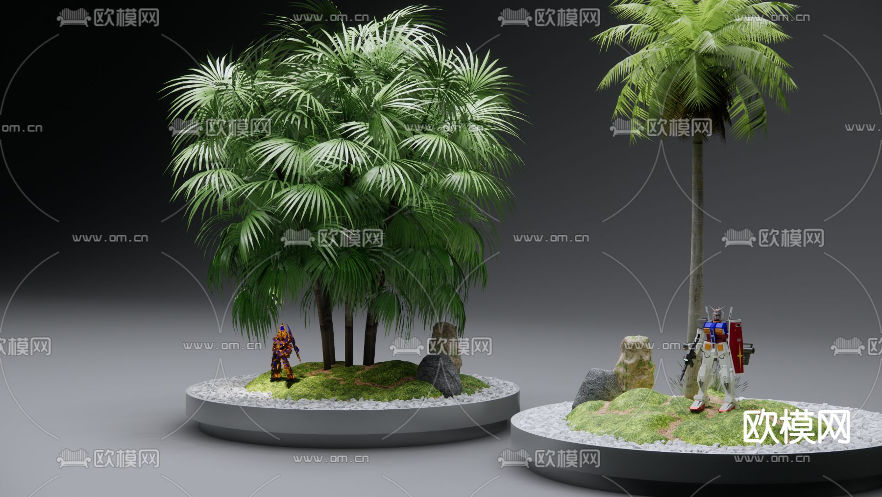 现代椰子树景观树池su模型下载（渲染图2）