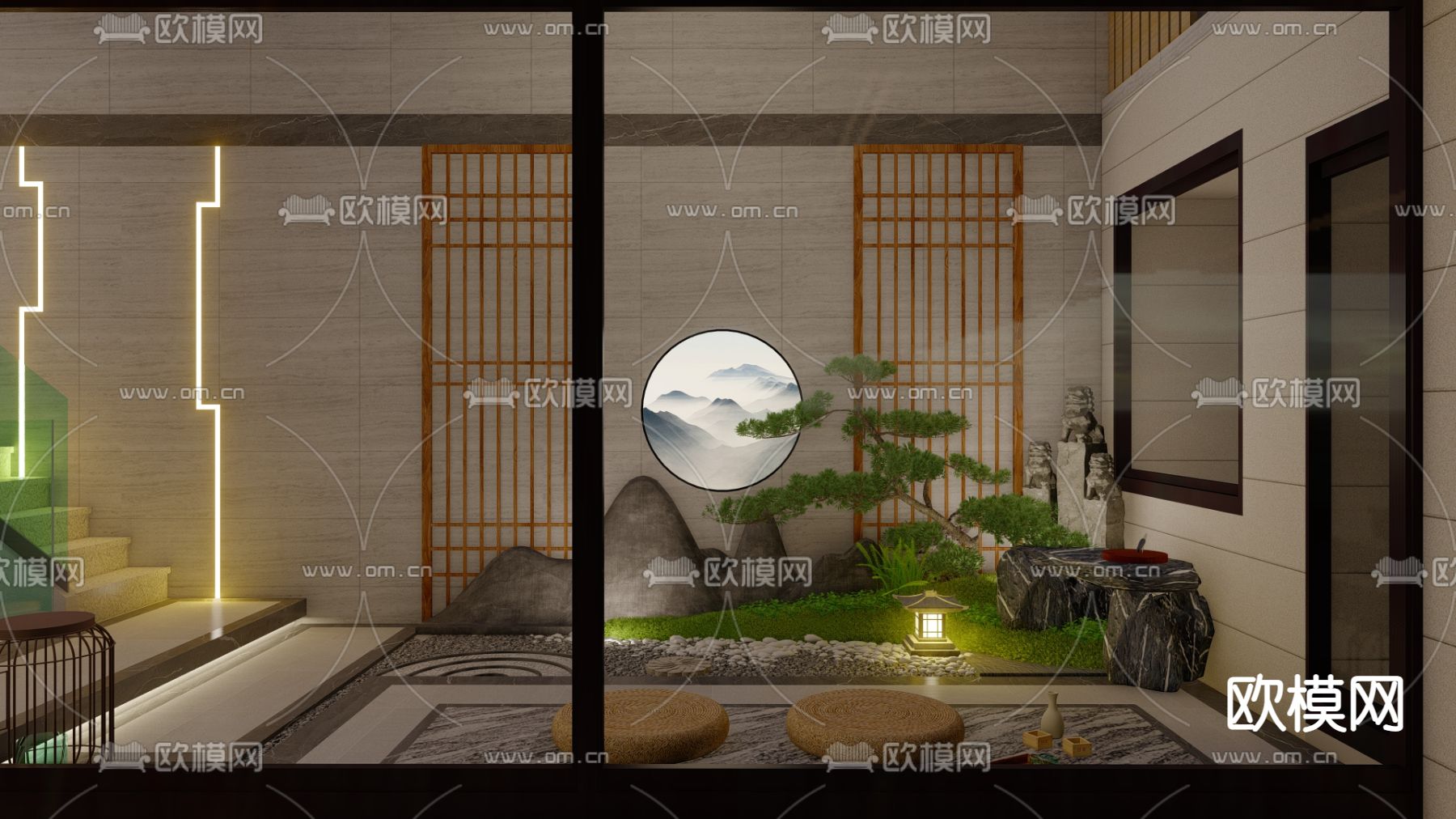 新中式花园 庭院景观su模型下载（渲染图3）