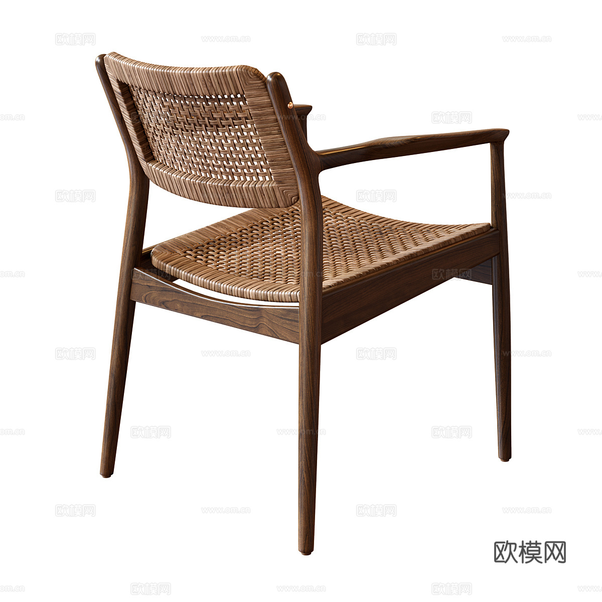新中式实木藤编单椅3d模型