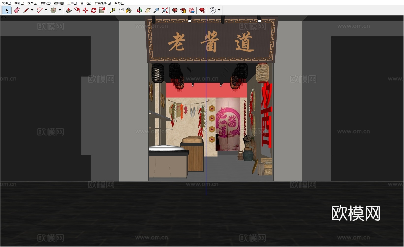 老酱道门头 新中式古建门头 餐饮店 铁锅炖 东北风 怀旧su模型