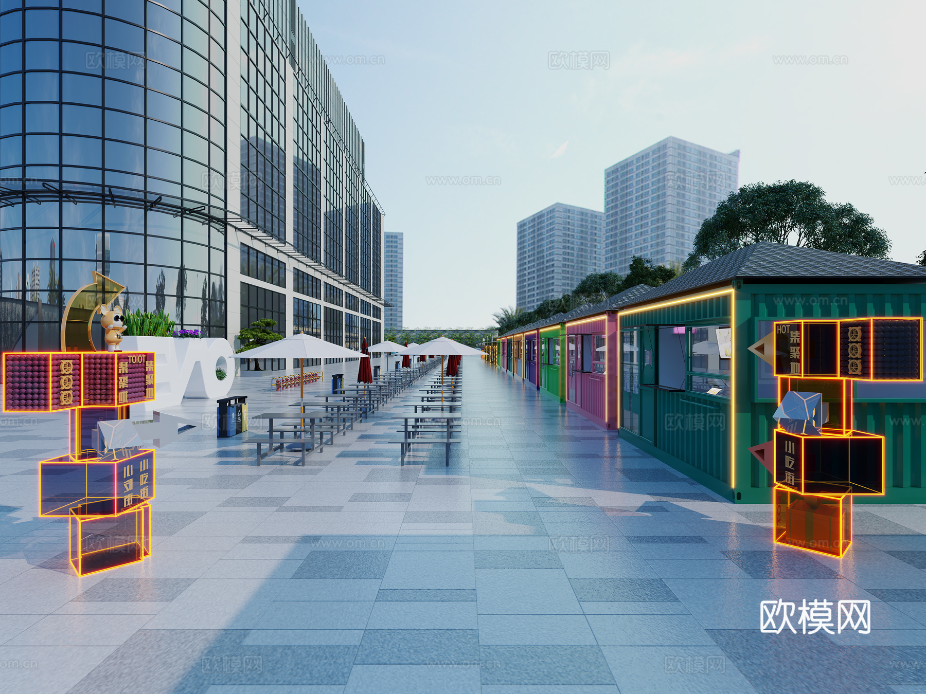 现代商业集装箱小吃街3d模型