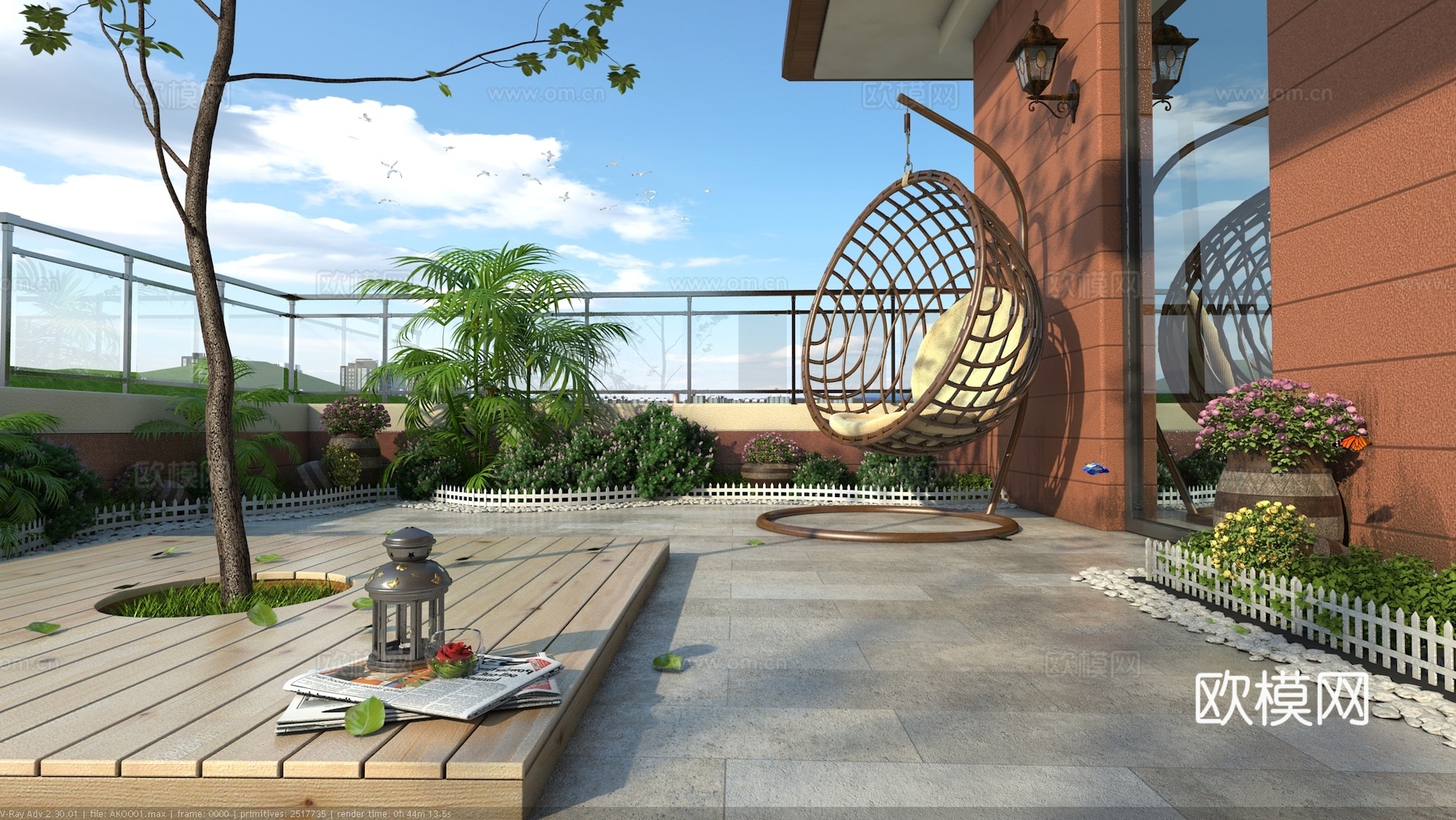 现代屋顶花园露天阳台吊椅3d模型