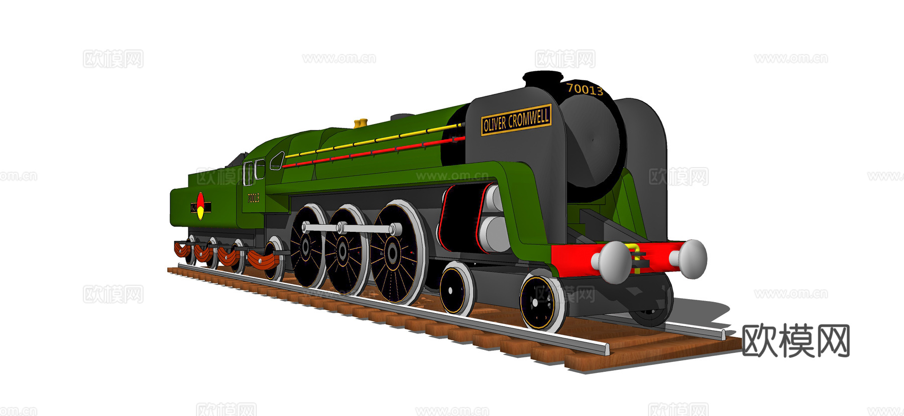现代复古蒸汽火车 工业列车 铁路 铁轨su模型下载（渲染图2）
