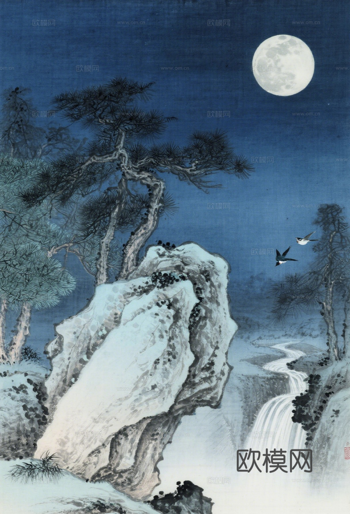 中古侘寂宋代美学山水国画 山峰云雾围绕水墨山水画