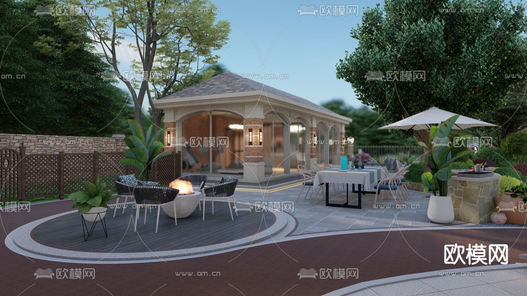 别墅庭院 阳台花园su模型下载（渲染图1）
