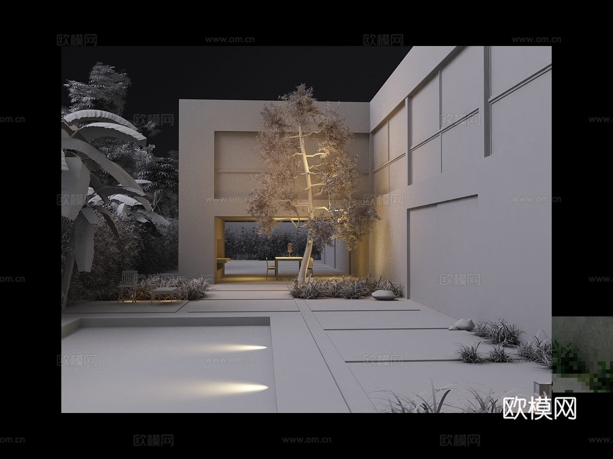 现代别墅花园露台3d模型