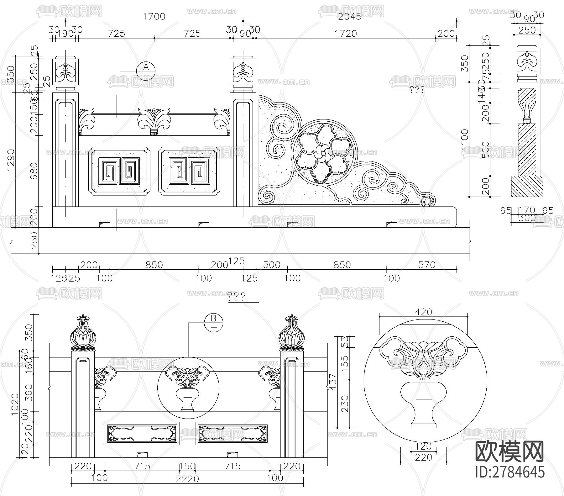 中式栏杆详图节点大样图下载（渲染图2）