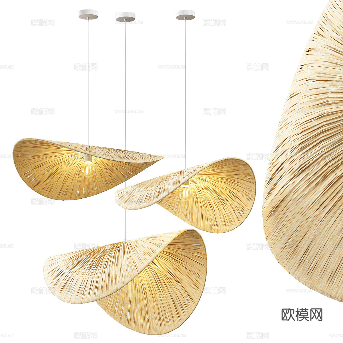 新中式侘寂 POPPY 拉菲草编织吊灯3d模型
