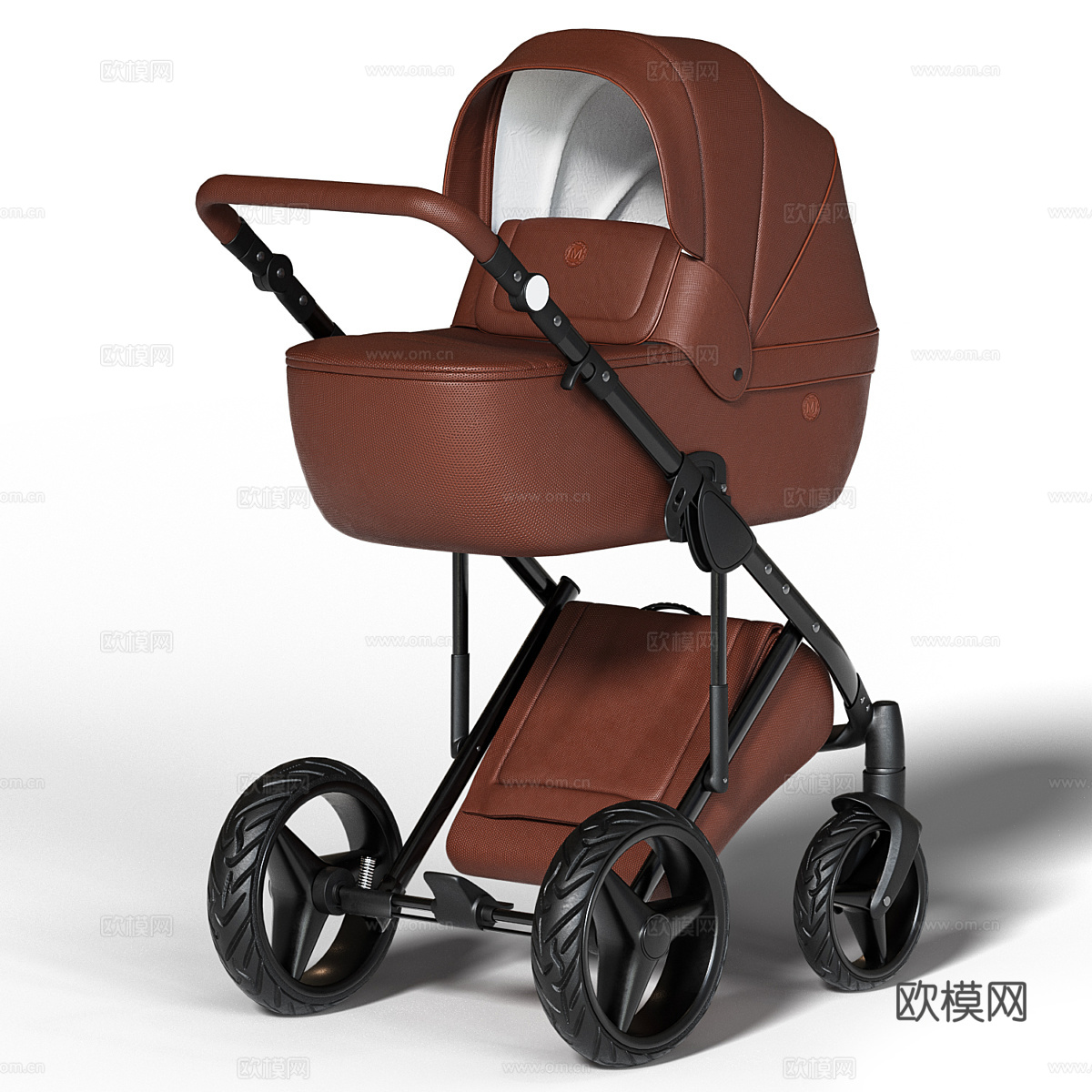 现代意式棕色皮革婴儿手推车3d模型