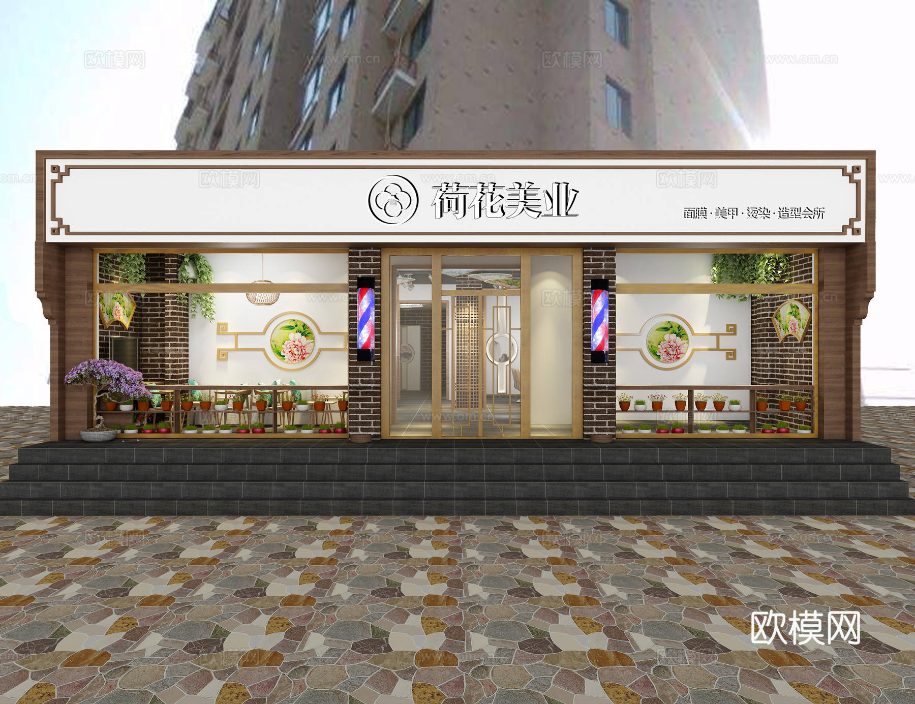 中式门头 铝塑板门头 理发店门头 会所门头新中式门头 简3d模型