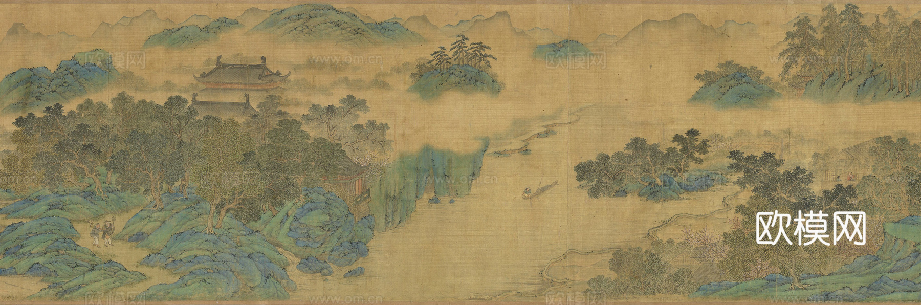 春山晴霭图仇英新中式壁画壁纸宋式美学客厅装饰玄关复古