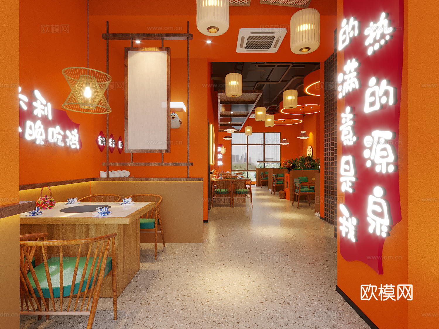 现代轻奢地锅鸡餐饮店3d模型