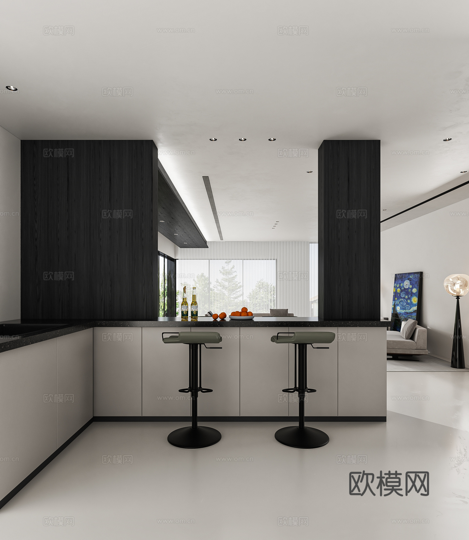 现代极简客餐厅3d模型