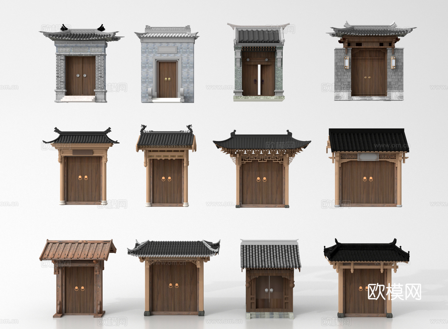 中式庭院门  别墅院门 入户门 户外庭院门3d模型