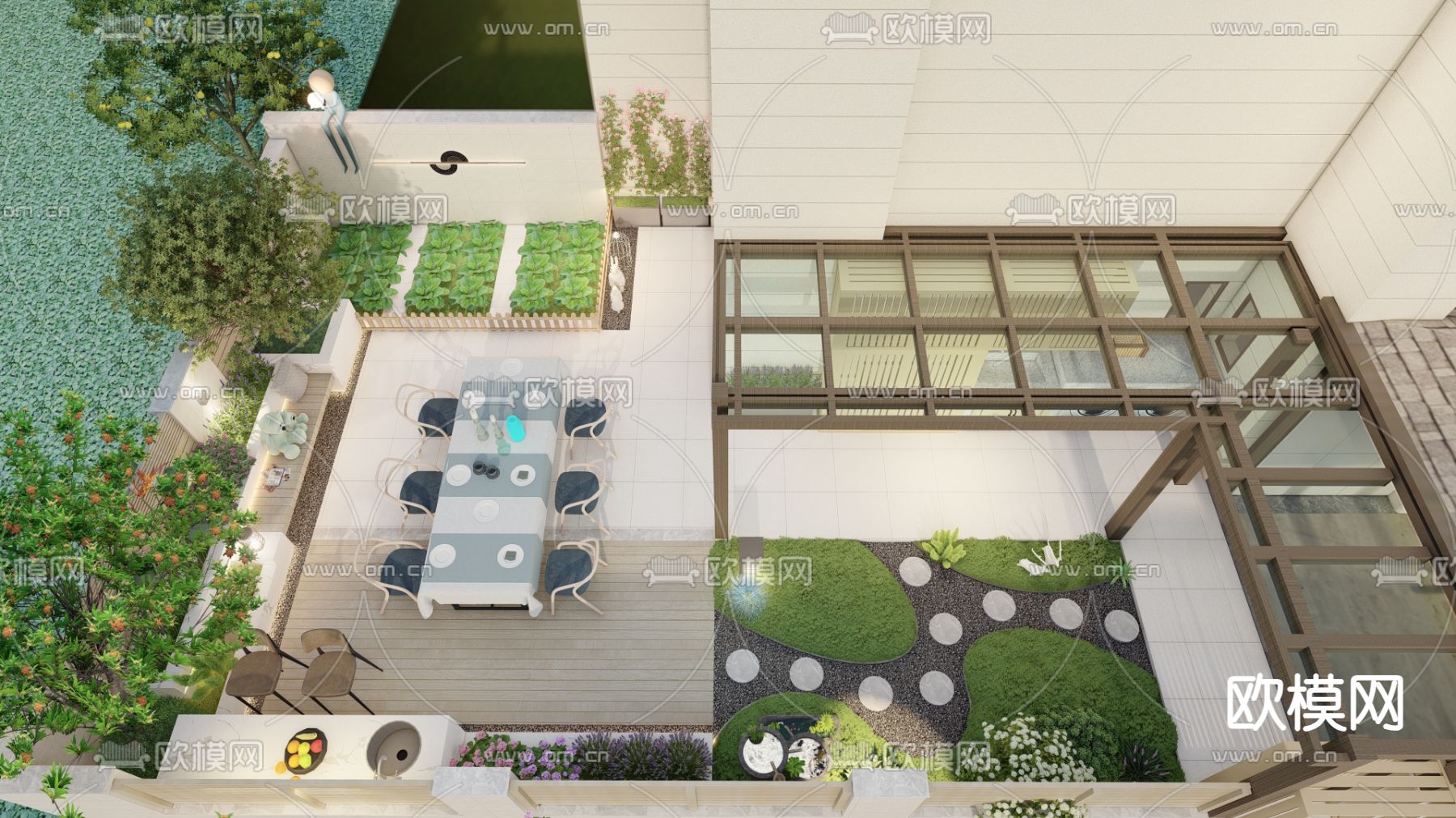 现代花园 庭院景观su模型下载（渲染图4）