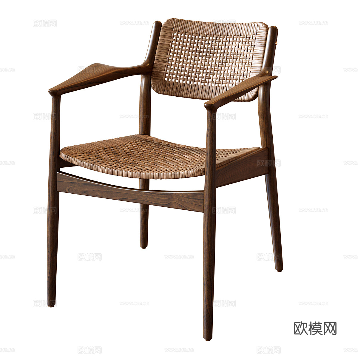 新中式实木藤编单椅3d模型
