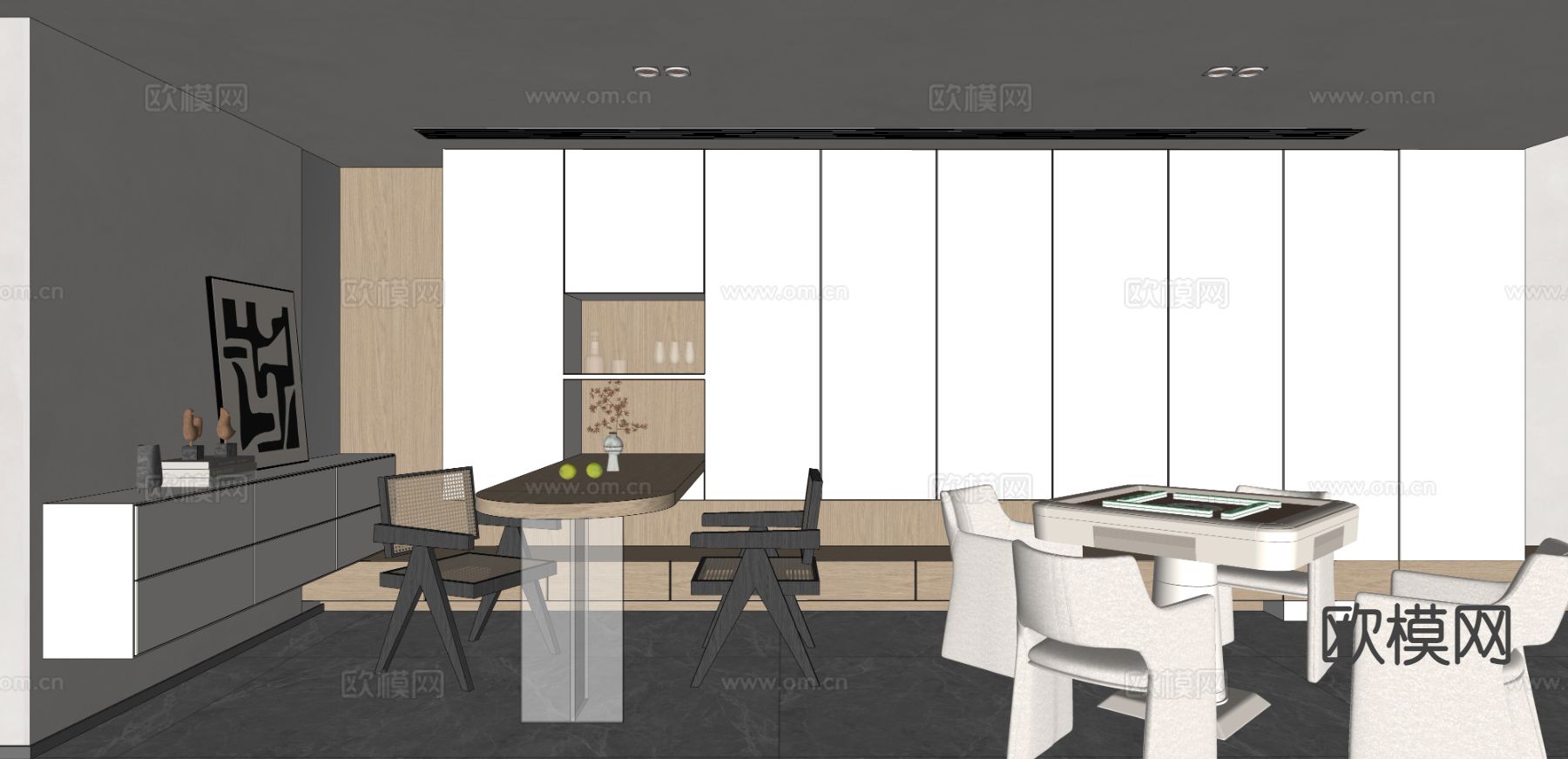 现代麻将房su模型下载（渲染图1）