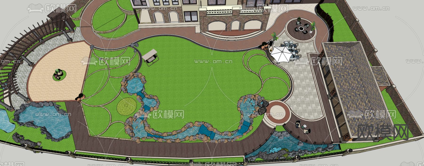 别墅庭院 阳台花园su模型下载（渲染图4）