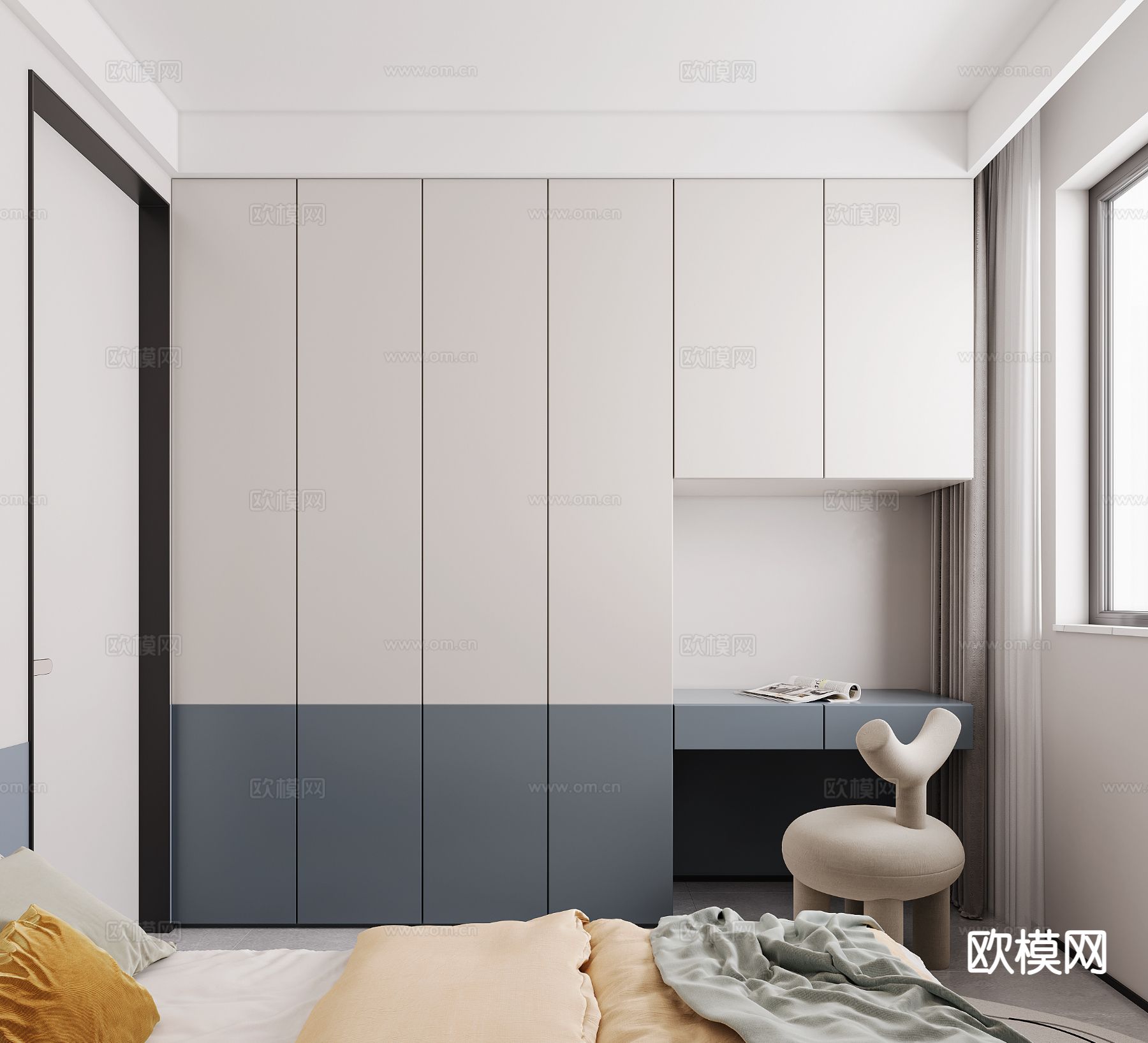 现代一体衣柜 儿童柜 书桌3d模型下载