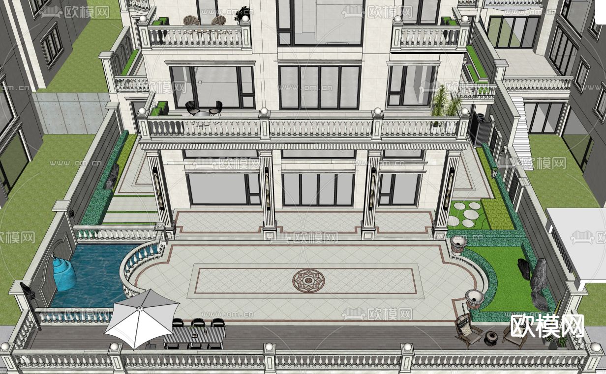 欧式别墅外观su模型下载（渲染图3）