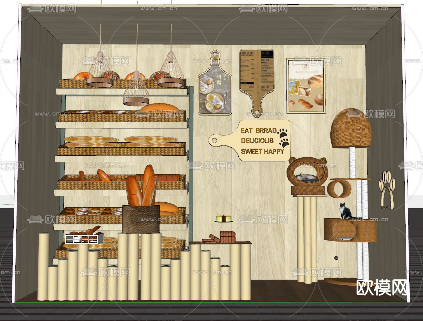 现代面包烘培店橱窗su模型下载（渲染图1）