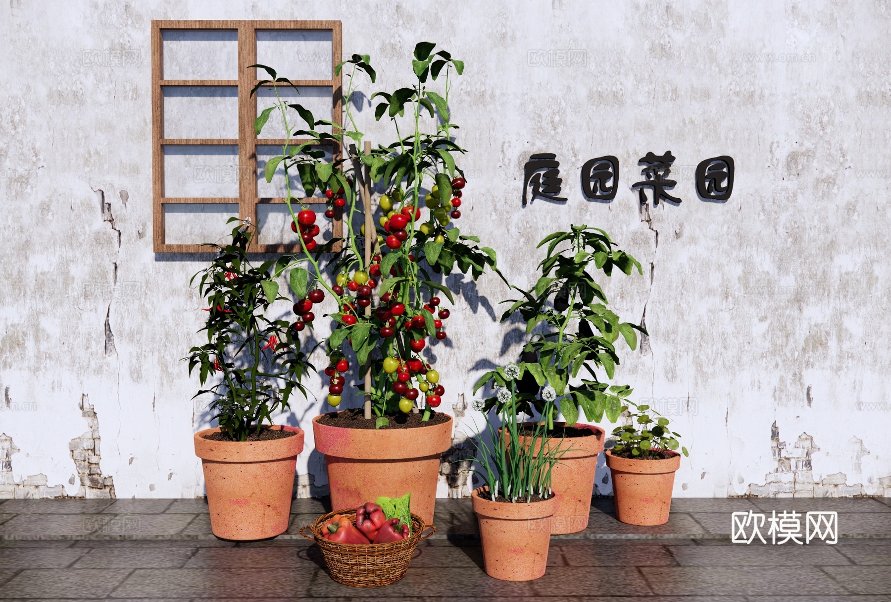 现代乡村庭园菜园 蔬菜种植盆 社区菜园 一米菜园 菜箱 番茄su模型