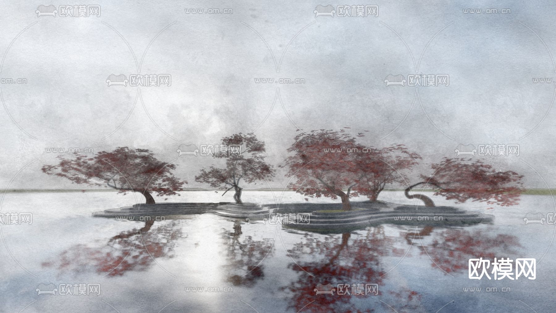 红枫树 树木 大树su模型下载（渲染图1）