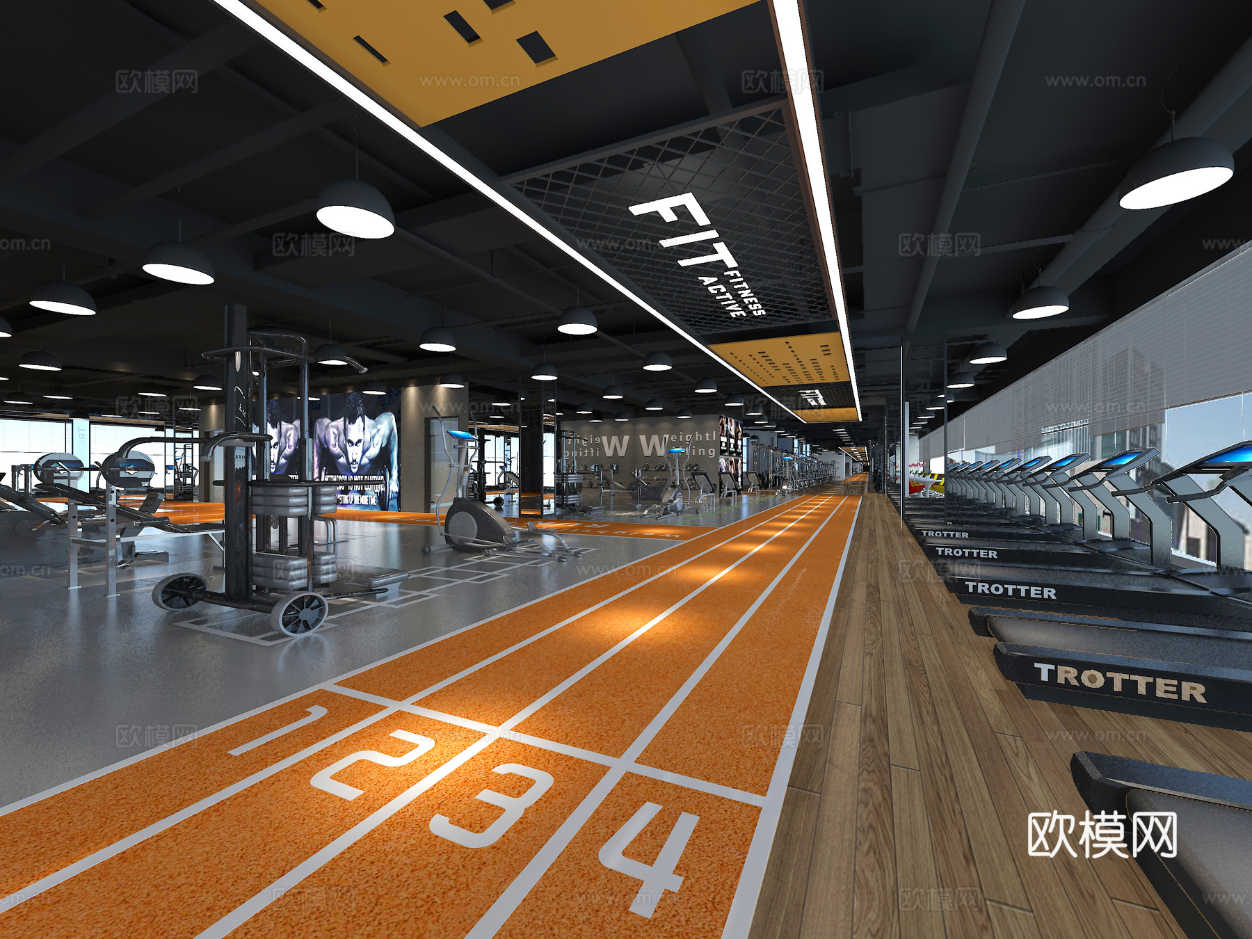 工业风健身房公共区域 前台3d模型